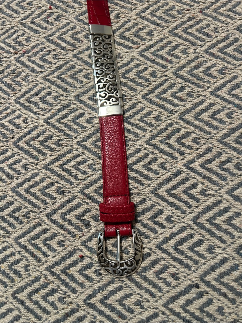 Brighton Red Leather Belt with Silver Filigree Accents - Picture 3 of 5